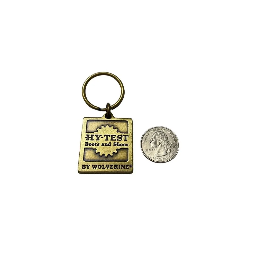 Wolverine Hy-Test Metal Key Chain Brass Tone Vintage Advertising Promo